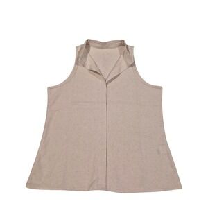 SCACTO Beige Sleeveless Split Neck Blouse Top Small Oatmeal Textured Stretch